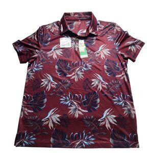 Izod Golf Mens Swing Flex Polo Shirt Maroon Floral Print UPF 50 Stretch Size L